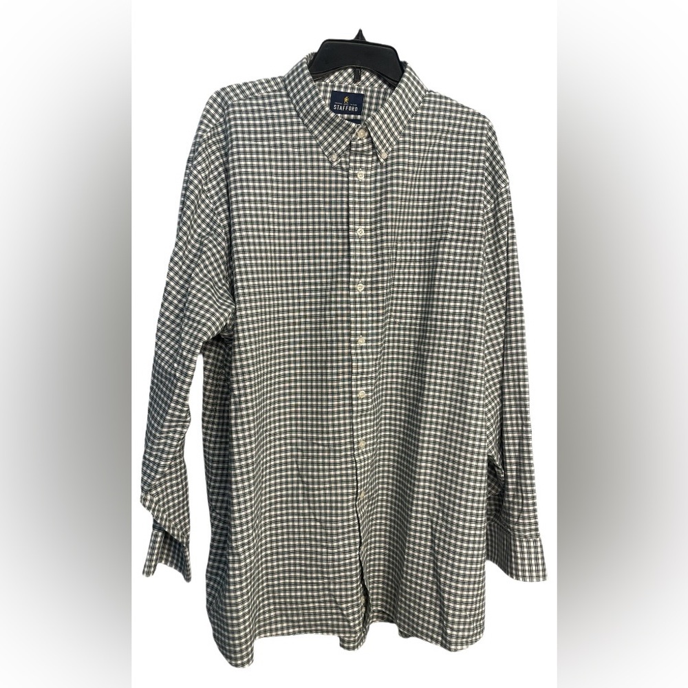 Stafford Tailored Green Plaid Oxford Shirt